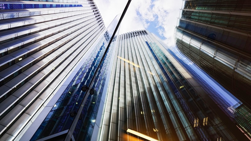 Glass and steel financial towers in the City of London